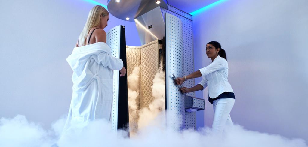 women coming out of cryotherapy machine